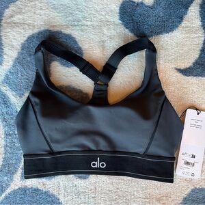 *SOLD* ALO YOGA Airlift Suit Up Bra NWT Adjustable Straps Anthracite/Black, M